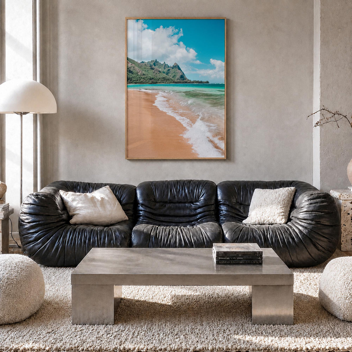 Kauai no. 3 colorful photo poster of Hawaii, USA – vertical wall art in natural wood frame, hanging on wall