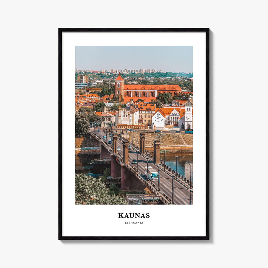 Kaunas colorful classic poster of Lithuania – vertical wall art, unframed print shown in interior mockup