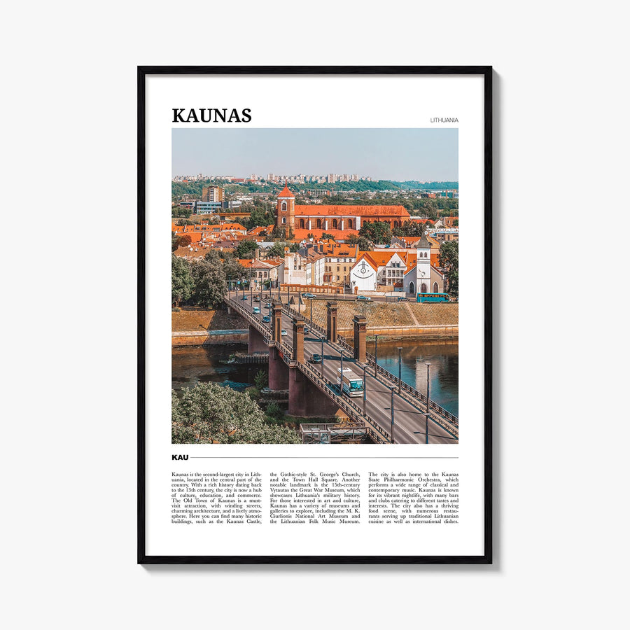 Kaunas colorful travel poster of Lithuania – vertical wall art, unframed print shown in interior mockup