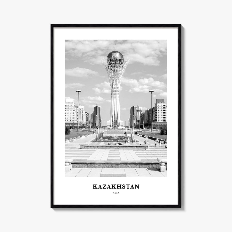 Kazakhstan black & white classic poster of Asia – vertical wall art, unframed print shown in interior mockup