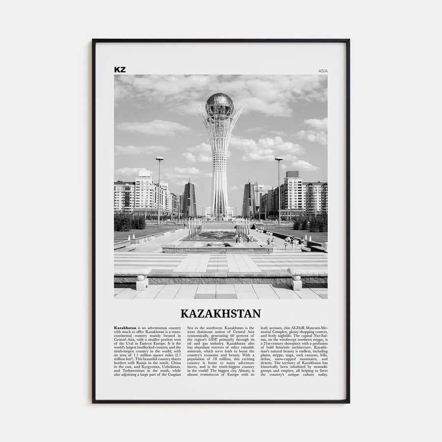 Kazakhstan Poster None / 8x12 in Nbourhood Travel B&W Poster