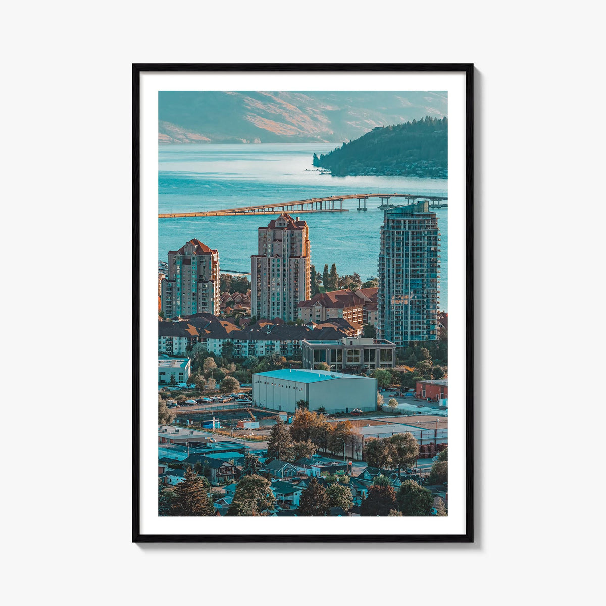 Kelowna colorful photo poster of British Columbia, Canada – vertical wall art, unframed print shown in interior mockup