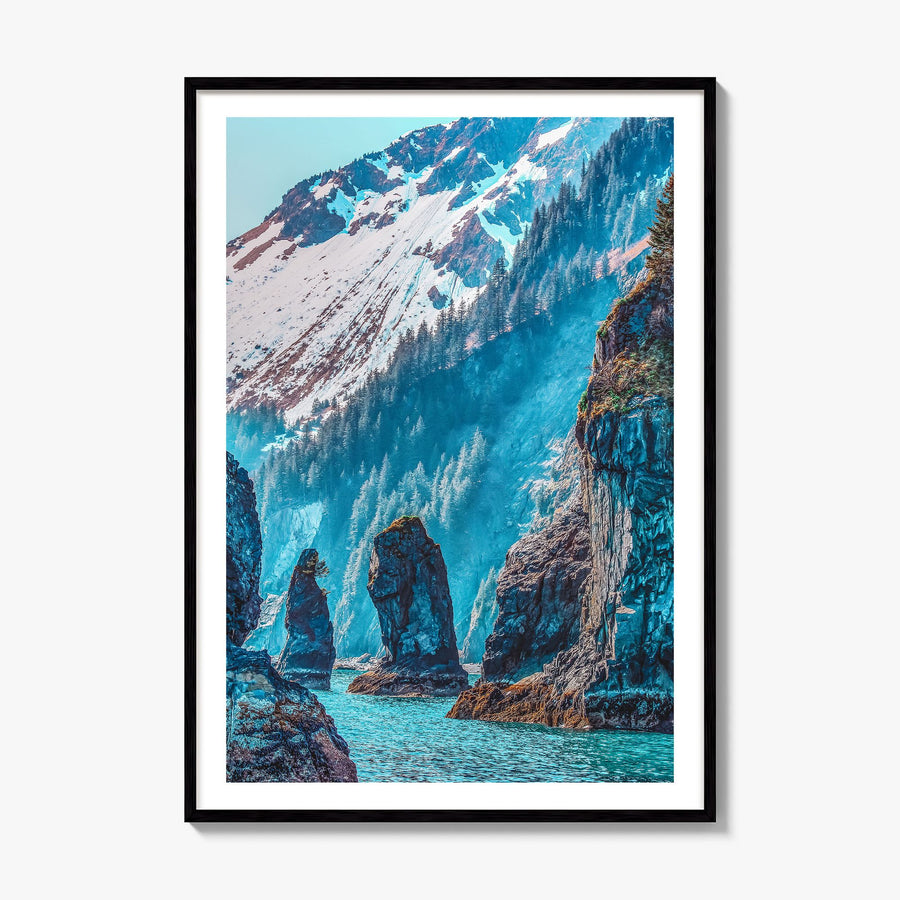 Kenai Fjords National Park Photo Poster, framed poster mockup, white border