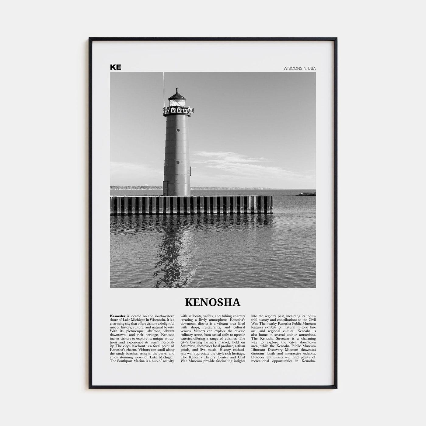 Kenosha Poster None / 8x12 in Nbourhood Travel B&W Poster