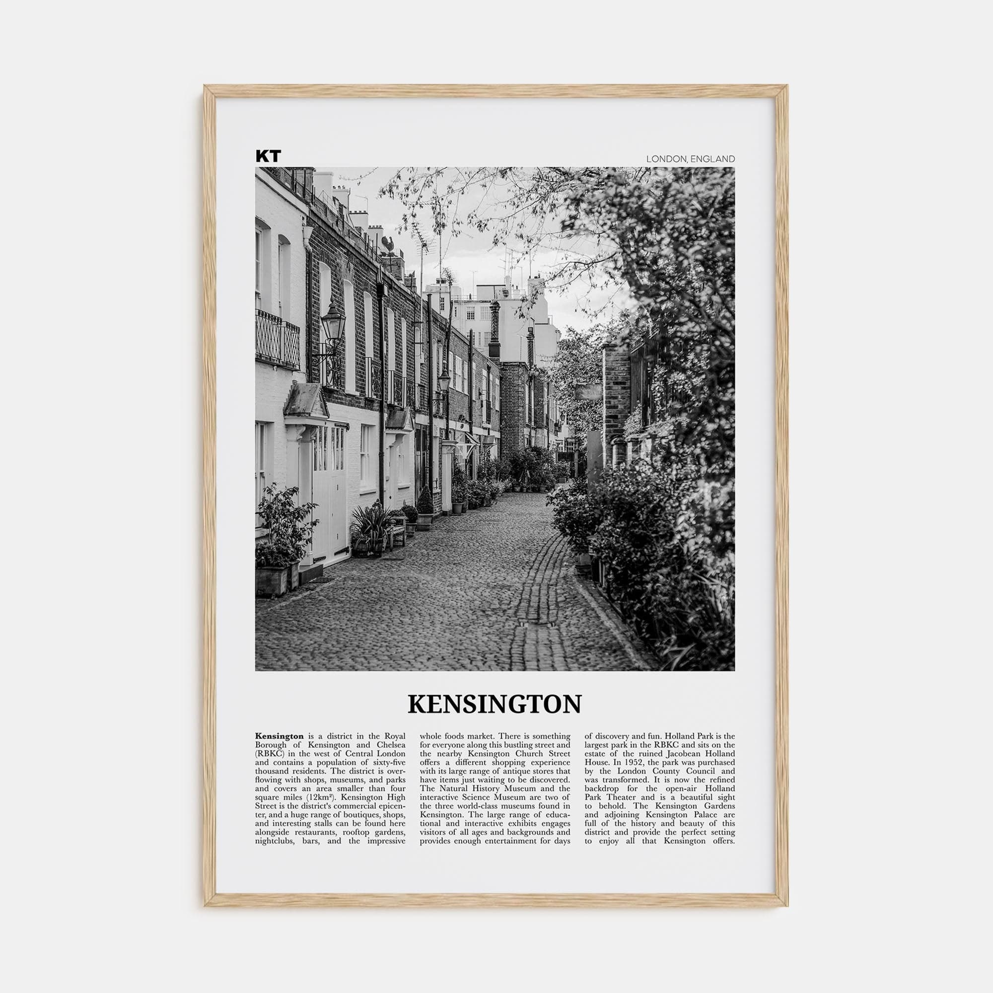 Kensington Poster Natural Wood / 8x12 in Nbourhood Travel B&W Poster