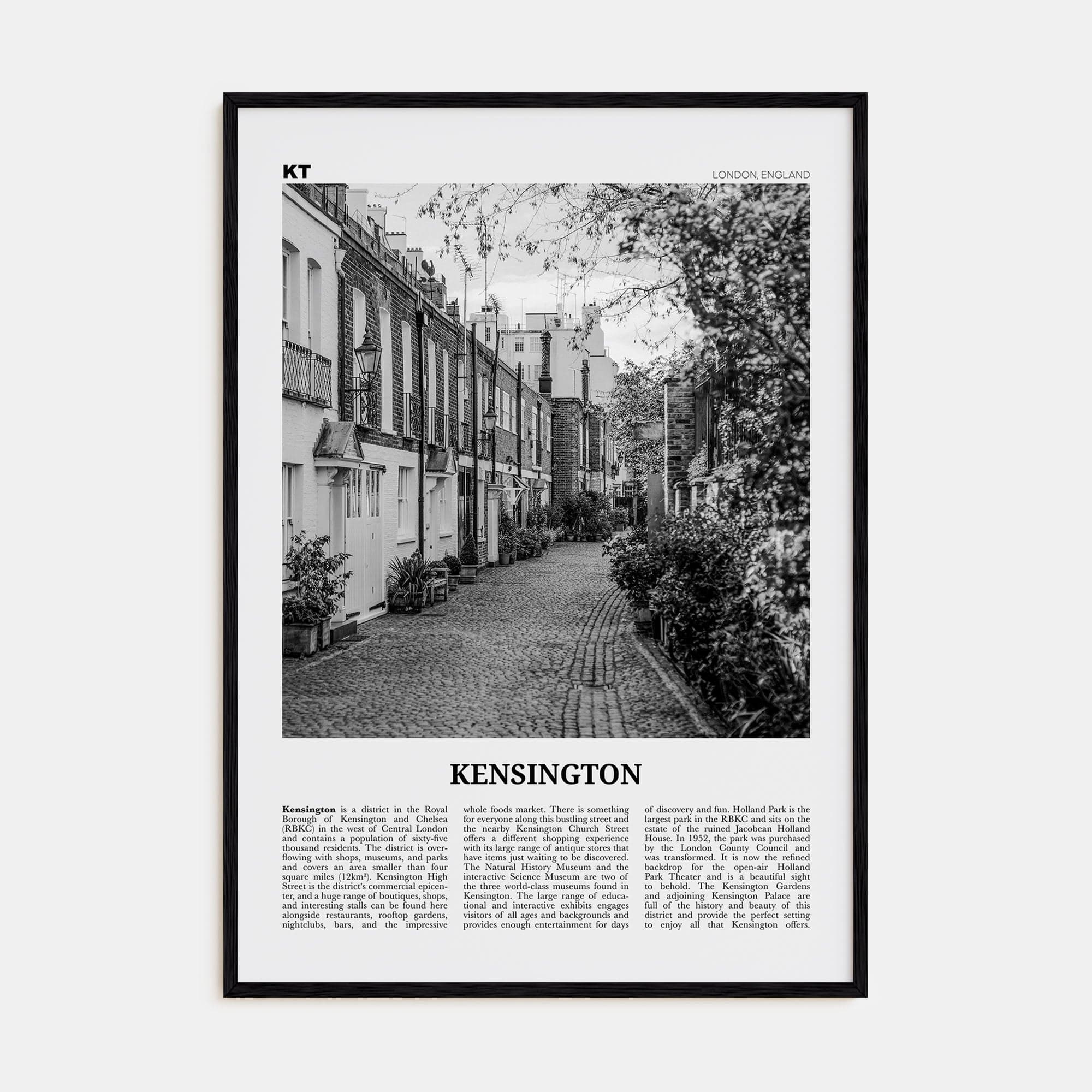 Kensington Poster Black Wood / 8x12 in Nbourhood Travel B&W Poster