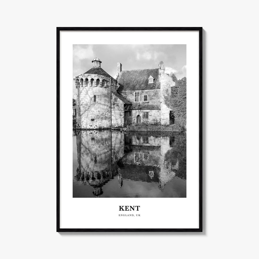 Kent black & white classic poster of Washington, USA – vertical wall art, unframed print shown in interior mockup