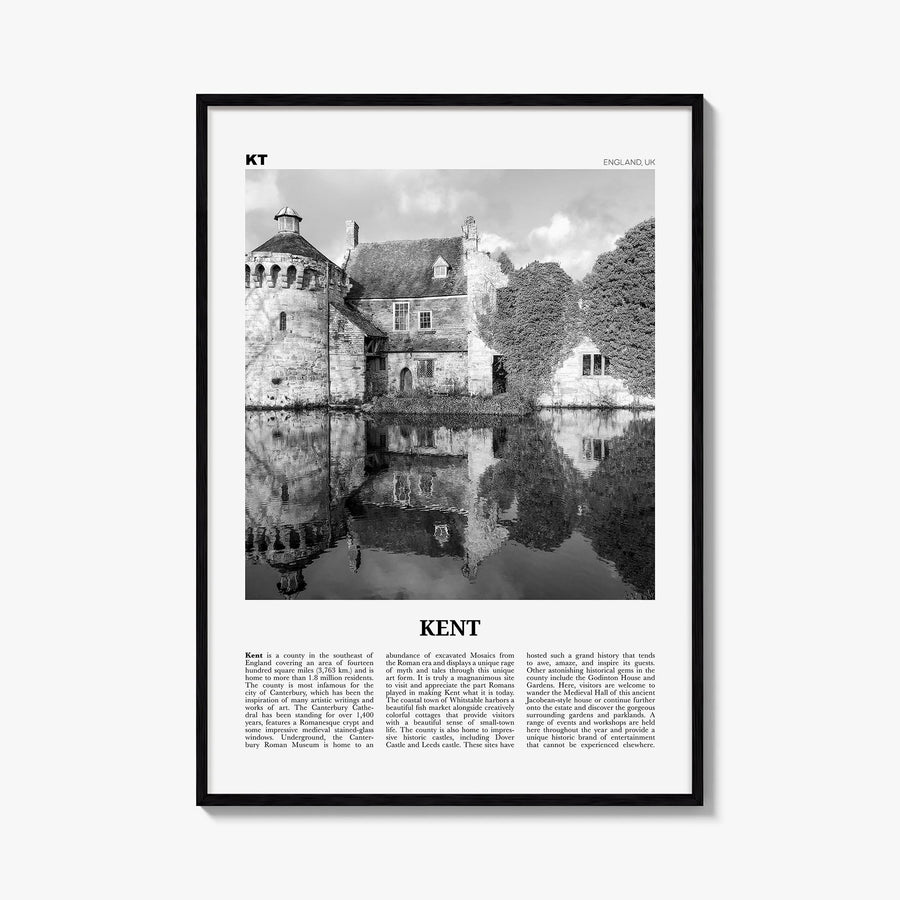 Kent black & white newspaper poster of Washington, USA – vertical wall art, unframed print shown in interior mockup