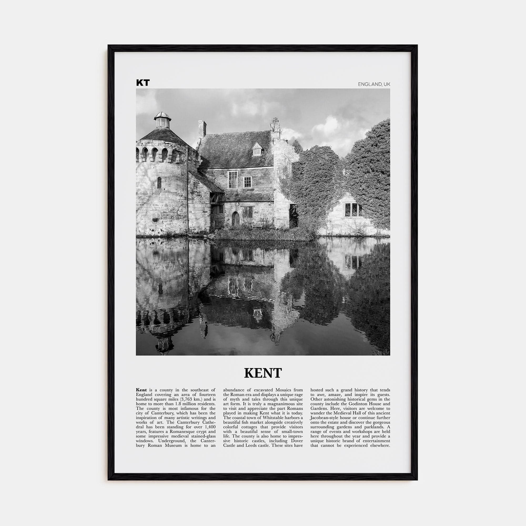 Kent Poster Black Wood / 8x12 in Nbourhood Travel B&W Poster