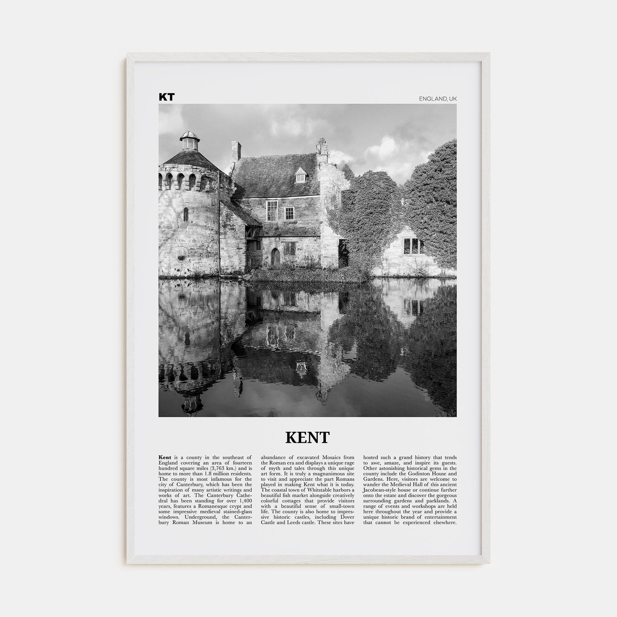 Kent Poster White Wood / 8x12 in Nbourhood Travel B&W Poster