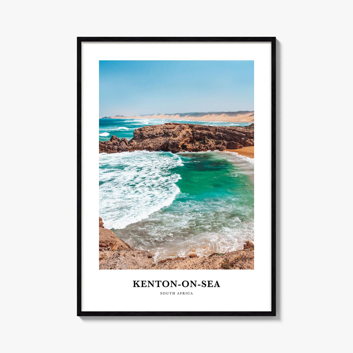 Kenton-on-Sea colorful classic poster of South Africa – vertical wall art, unframed print shown in interior mockup