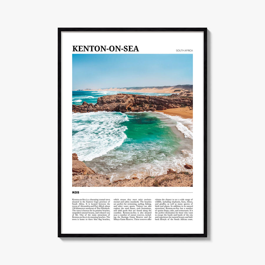Kenton-on-Sea colorful travel poster of South Africa – vertical wall art, unframed print shown in interior mockup