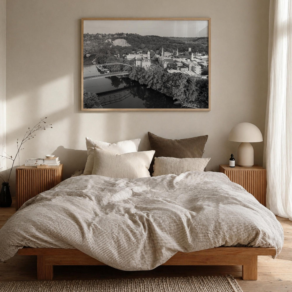 Kentucky black & white photo poster of United States – horizontal wall art in natural wood frame, hanging on wall