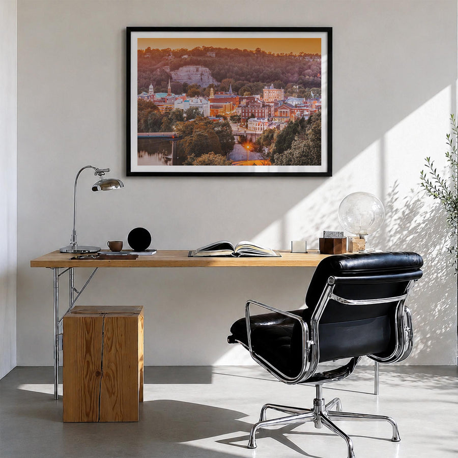Kentucky colorful photo poster of United States – horizontal wall art in black wood frame with white border, hanging on wall