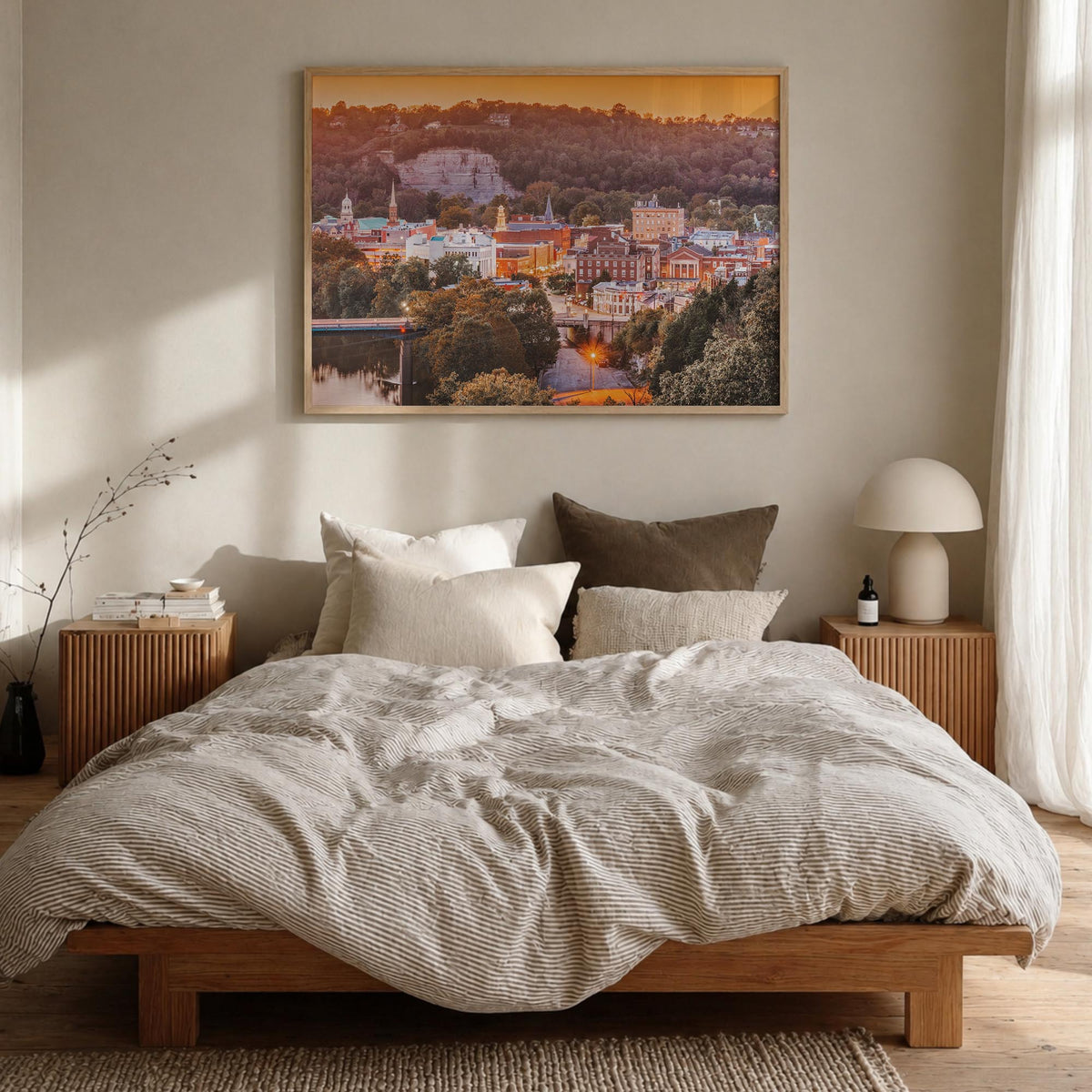 Kentucky colorful photo poster of United States – horizontal wall art in natural wood frame, hanging on wall