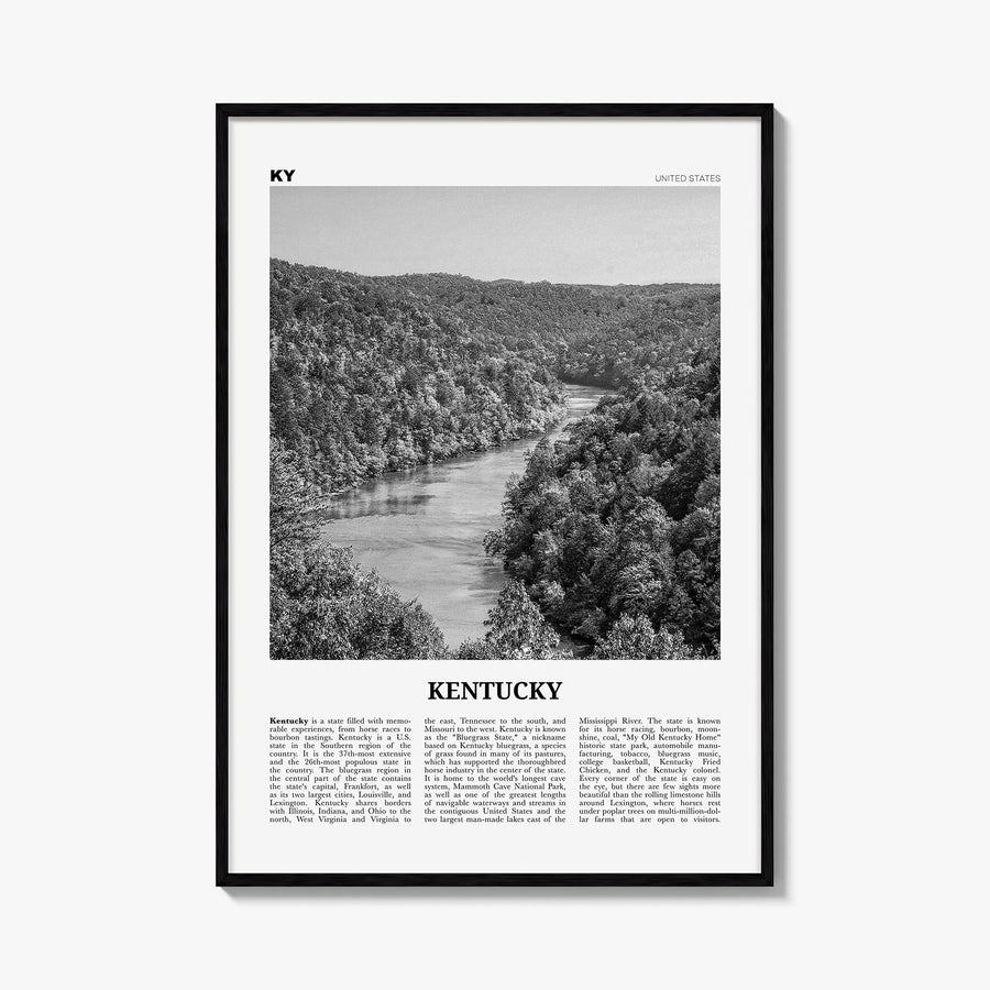 Kentucky no. 1 black & white newspaper poster of United States – vertical wall art, unframed print shown in interior mockup