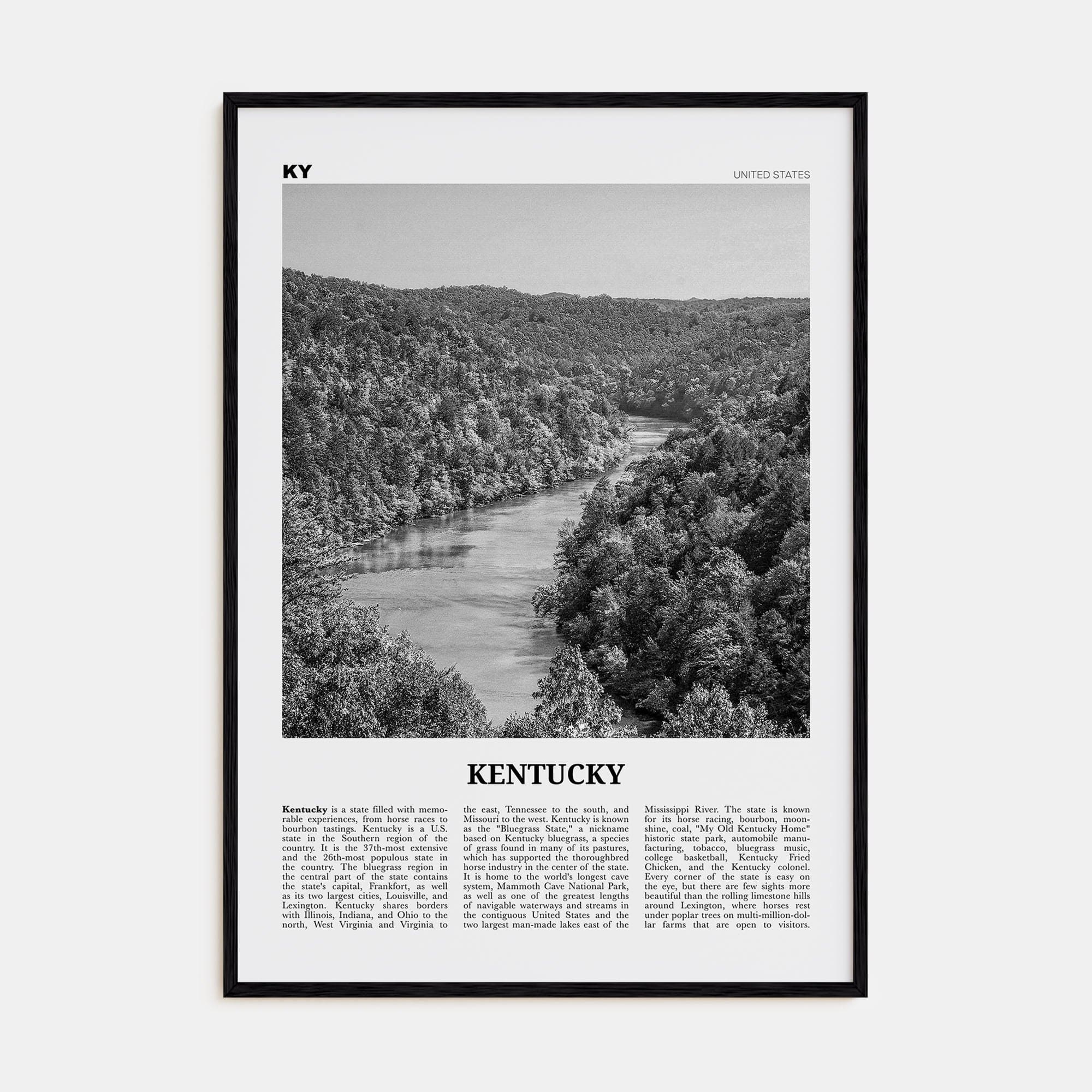 Kentucky No 1 Poster Black Wood / 8x12 in Nbourhood Travel B&W Poster