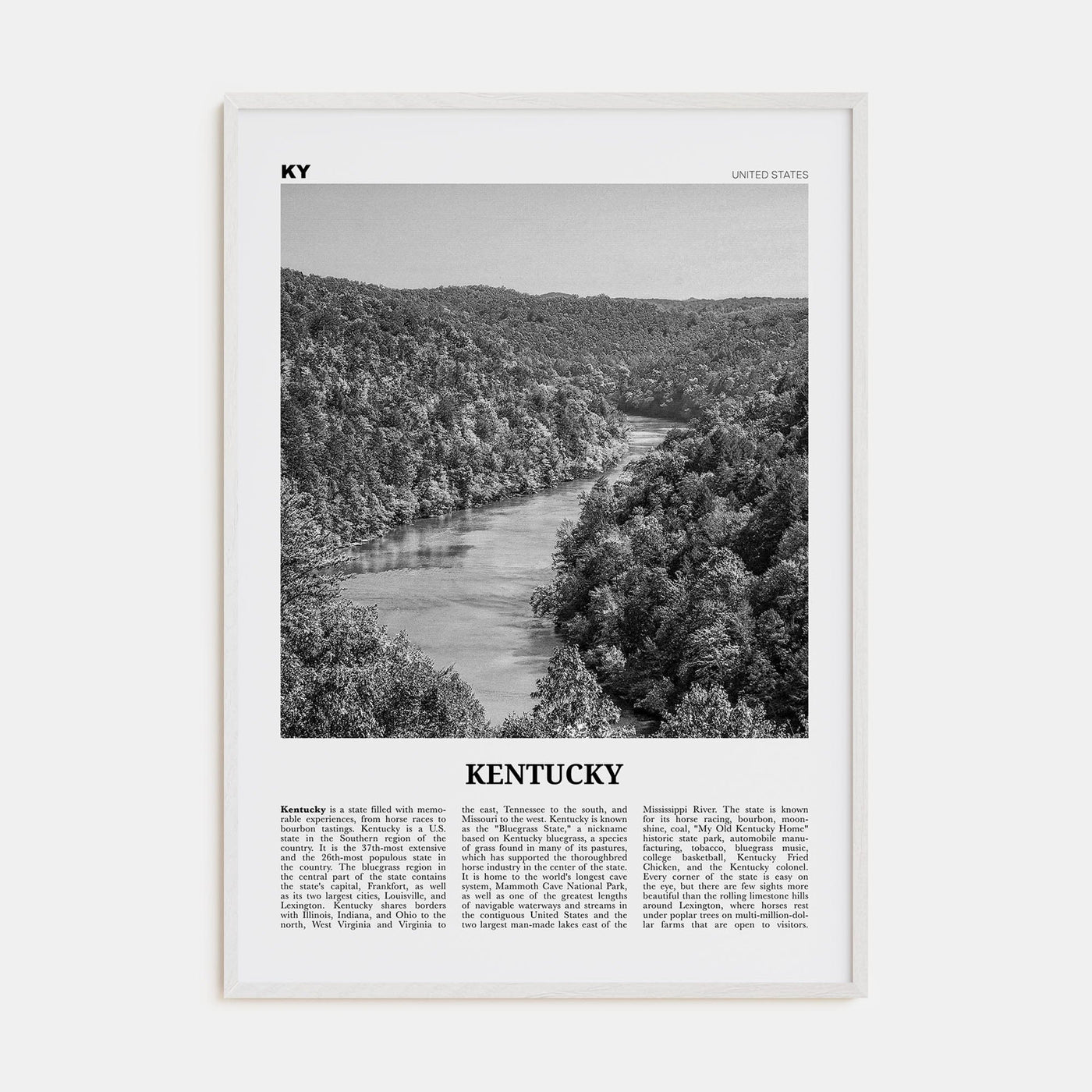 Kentucky No 1 Poster White Wood / 8x12 in Nbourhood Travel B&W Poster