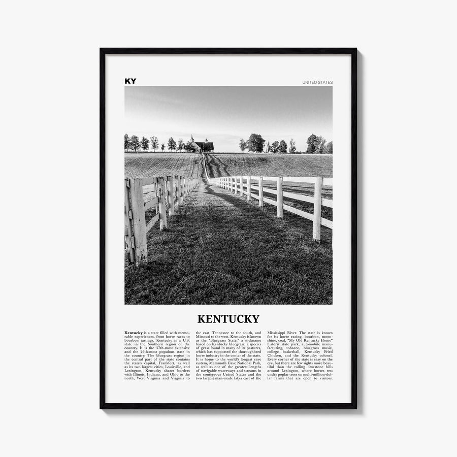 Kentucky no. 2 black & white newspaper poster of United States – vertical wall art, unframed print shown in interior mockup