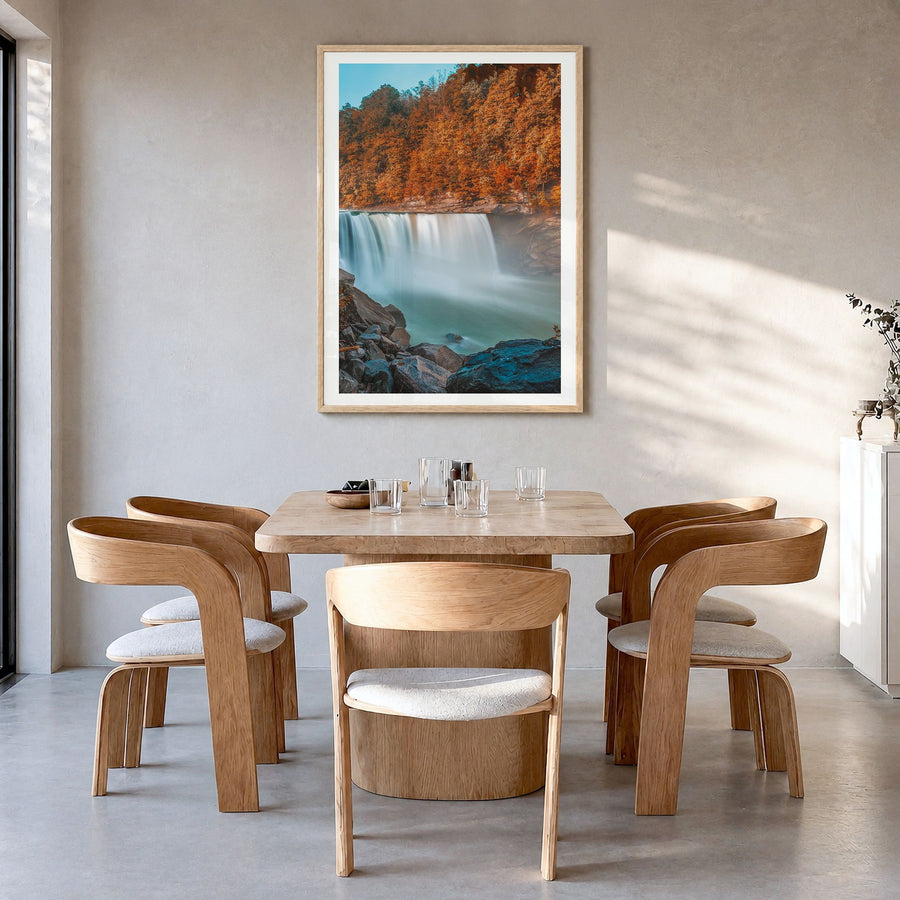 Kentucky Photo No 1 Poster in a natural wood frame, hanging in a dining room, white border