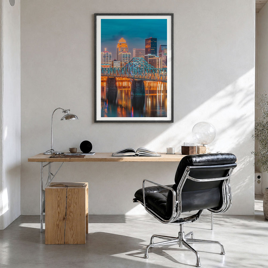 Kentucky Photo No 2 Poster in a black wood frame, hanging in a bright home office, white border