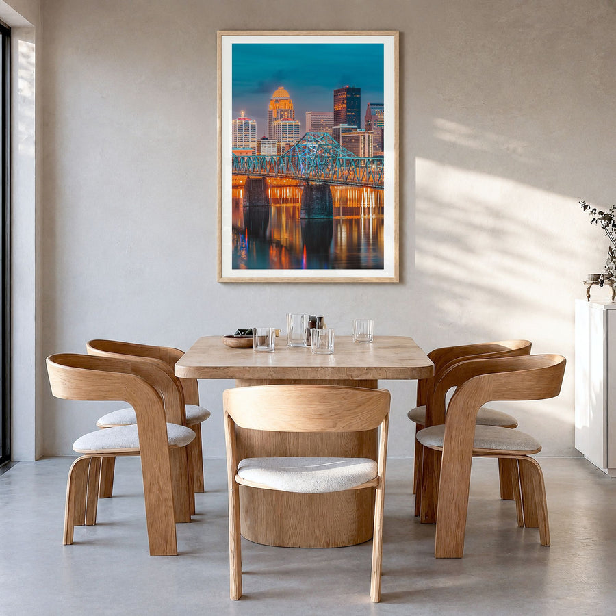Kentucky Photo No 2 Poster in a natural wood frame, hanging in a dining room, white border