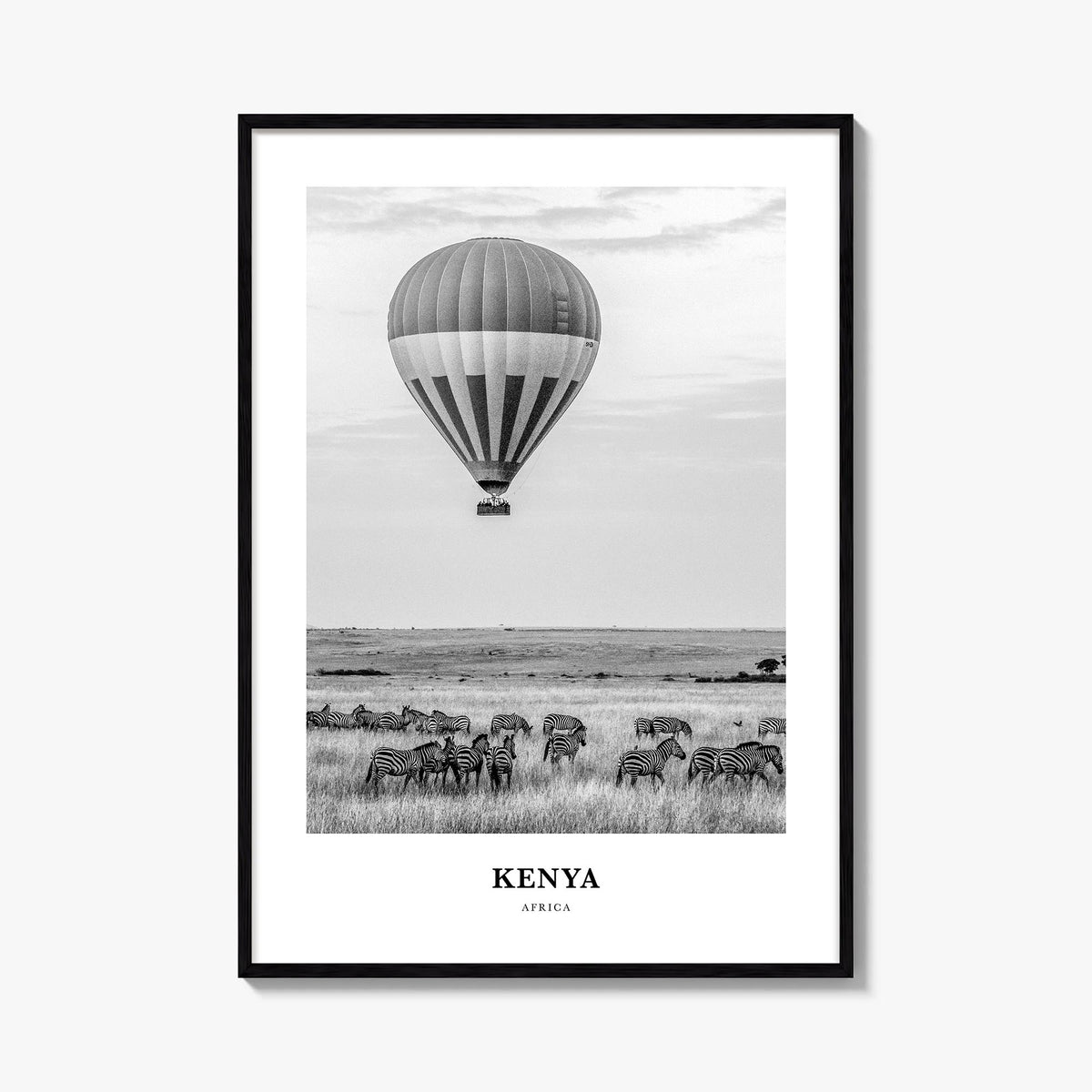 Kenya black & white classic poster of Africa – vertical wall art, unframed print shown in interior mockup