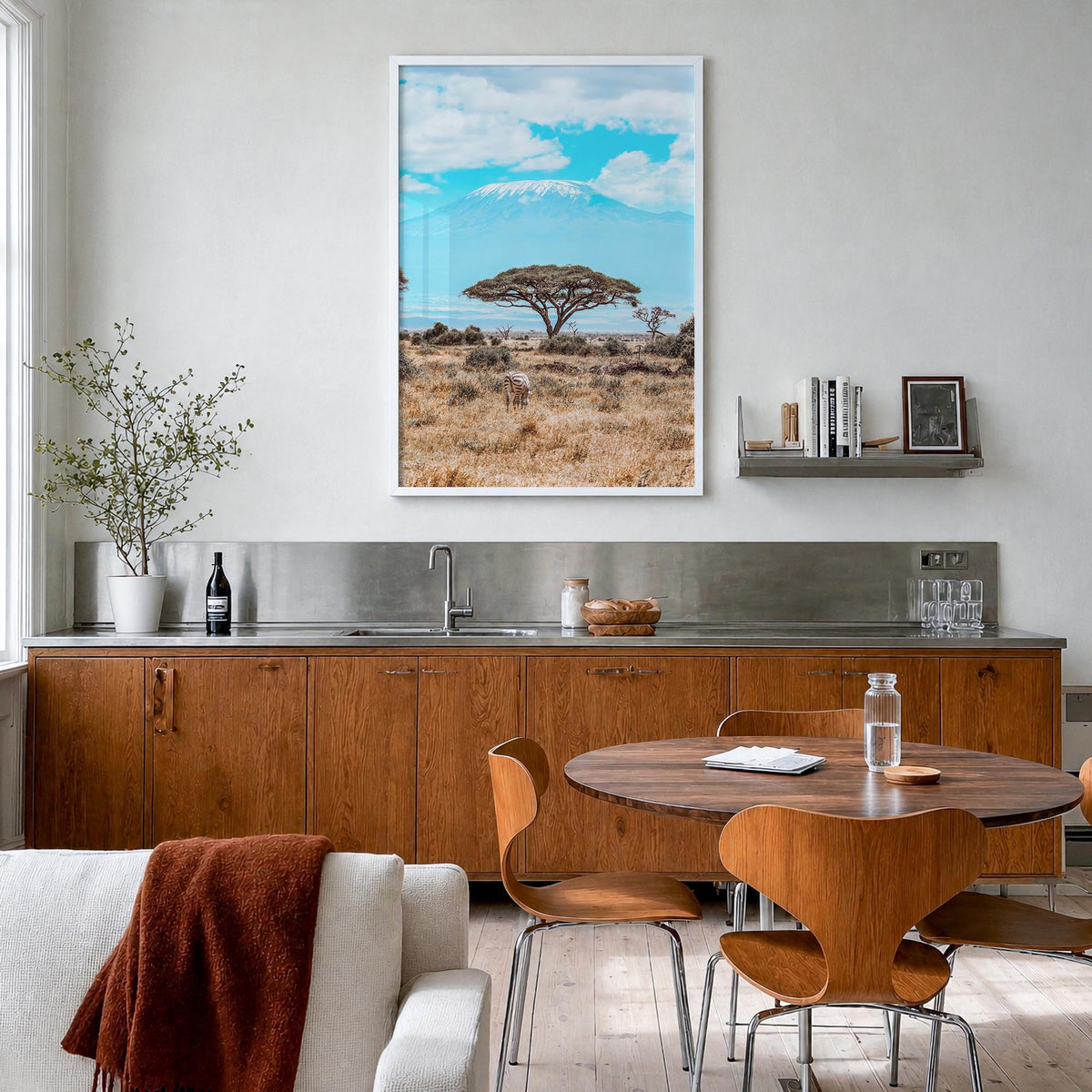 Kenya colorful photo poster of Africa – vertical wall art in white wood frame, hanging on wall
