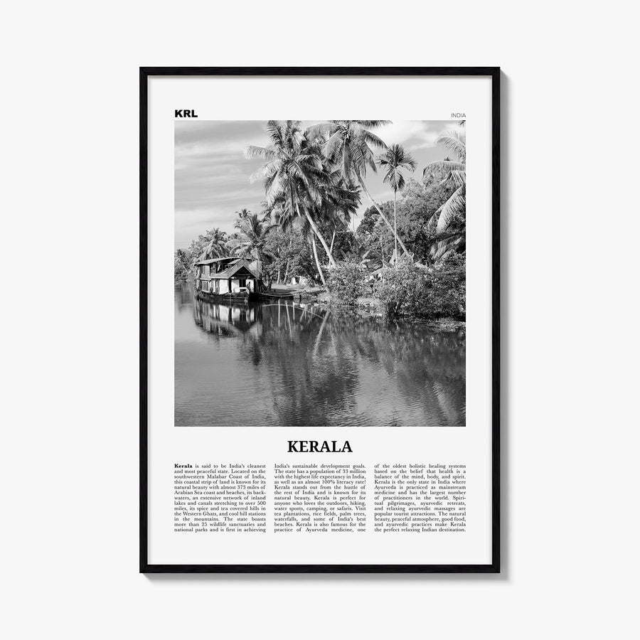 Kerala black & white newspaper poster of India – vertical wall art, unframed print shown in interior mockup