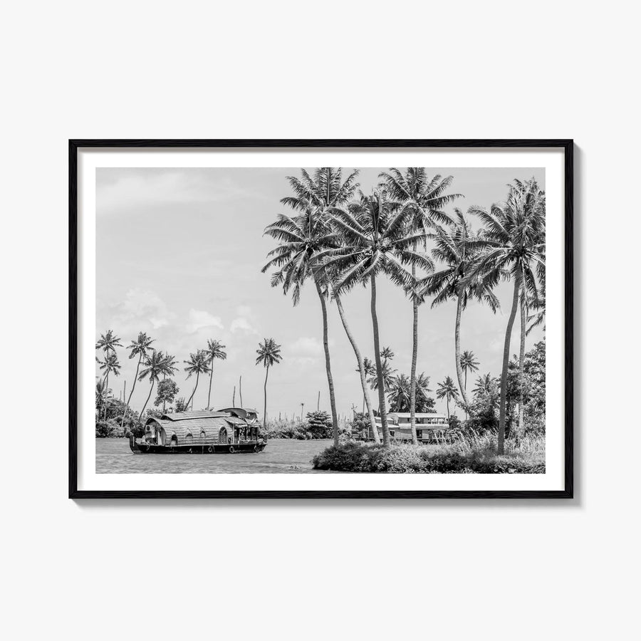 Kerala black & white photo poster of India – horizontal wall art, unframed print shown in interior mockup