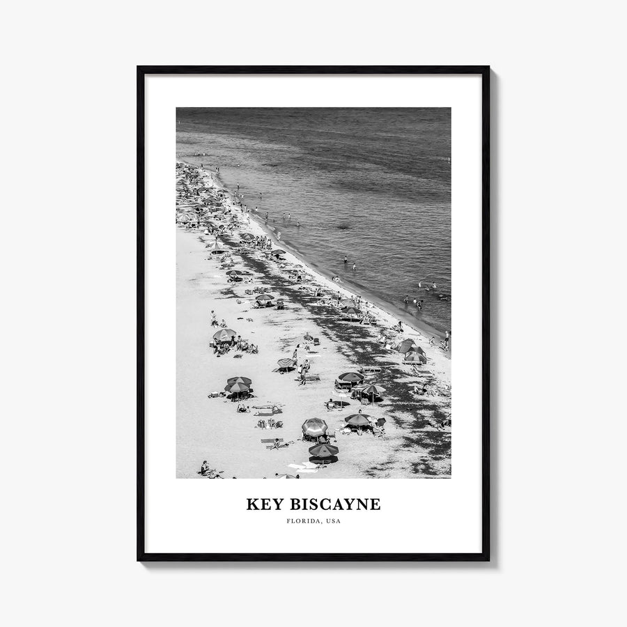 Key Biscayne black & white classic poster of Florida, USA – vertical wall art, unframed print shown in interior mockup