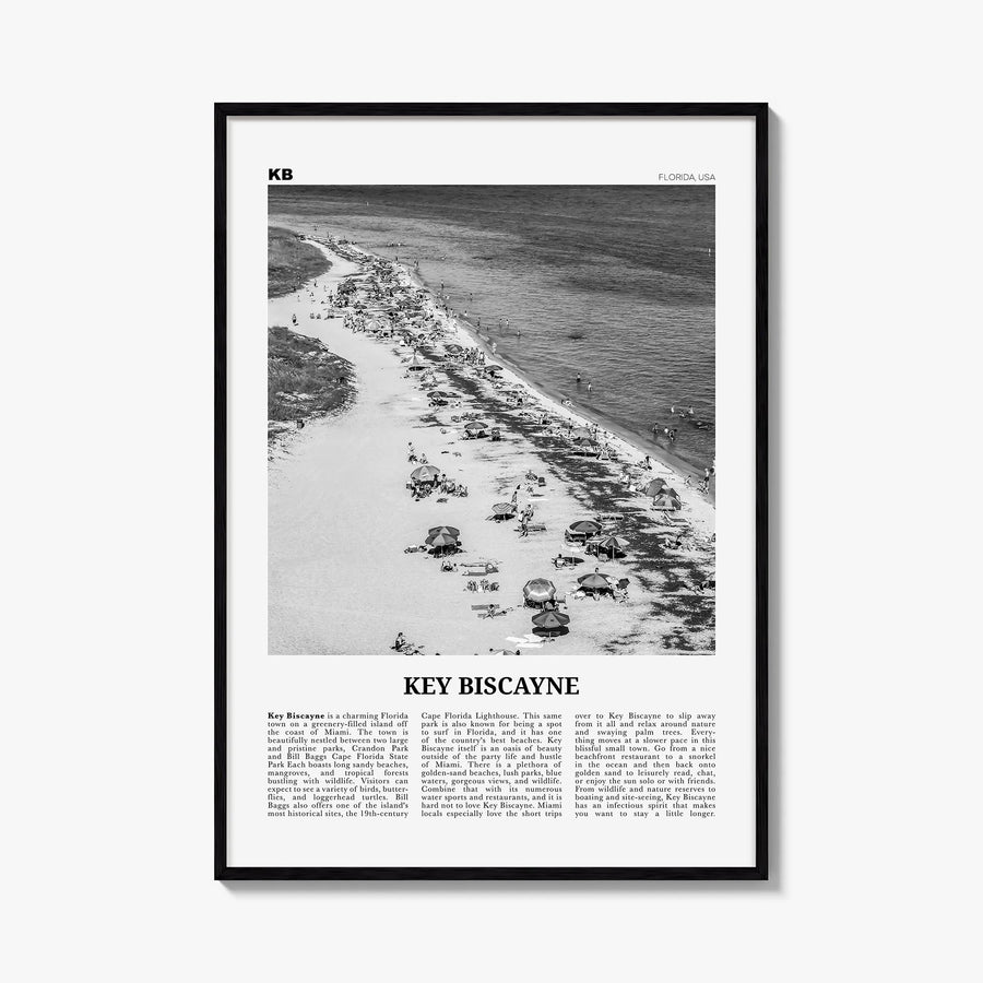 Key Biscayne black & white newspaper poster of Florida, USA – vertical wall art, unframed print shown in interior mockup
