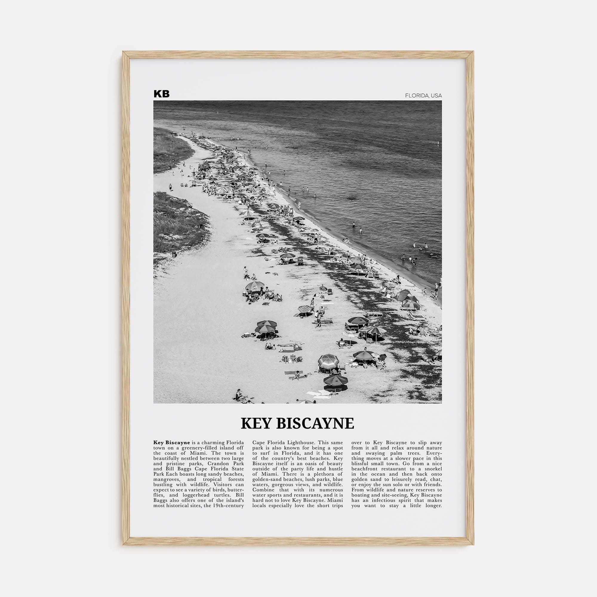 Key Biscayne Poster Natural Wood / 8x12 in Nbourhood Travel B&W Poster