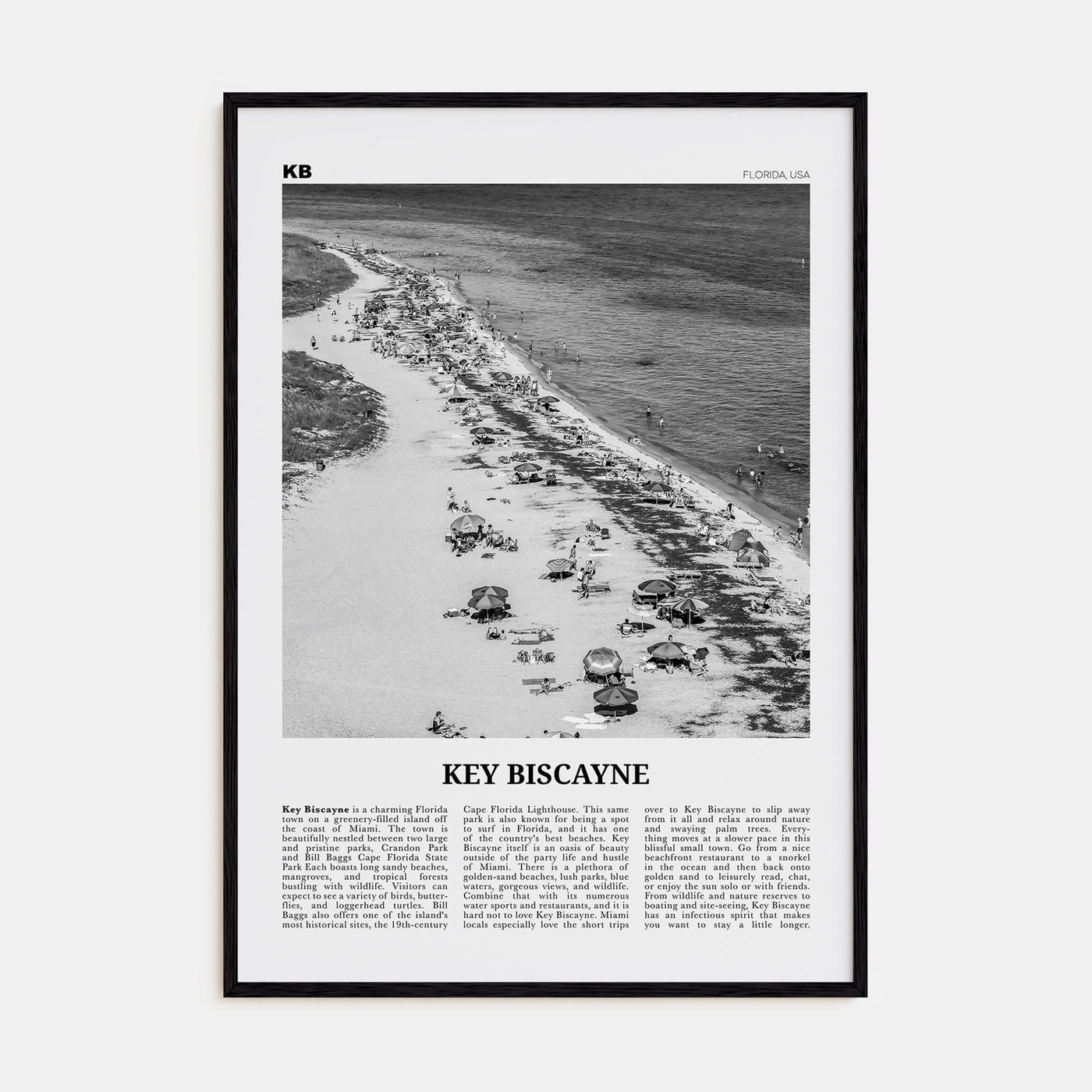 Key Biscayne Poster Black Wood / 8x12 in Nbourhood Travel B&W Poster