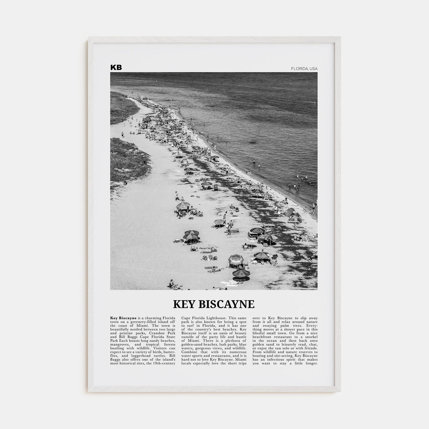 Key Biscayne Poster White Wood / 8x12 in Nbourhood Travel B&W Poster