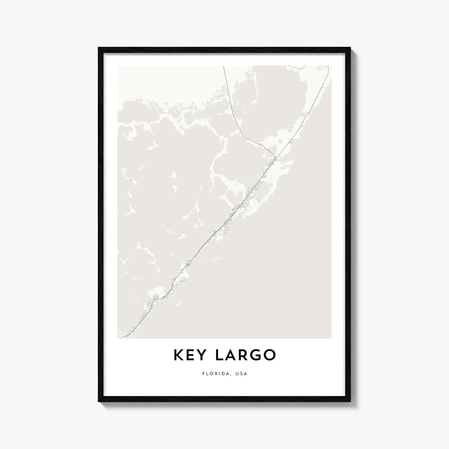 Key Largo black & white map poster of Florida, USA – vertical wall art, unframed print shown in interior mockup