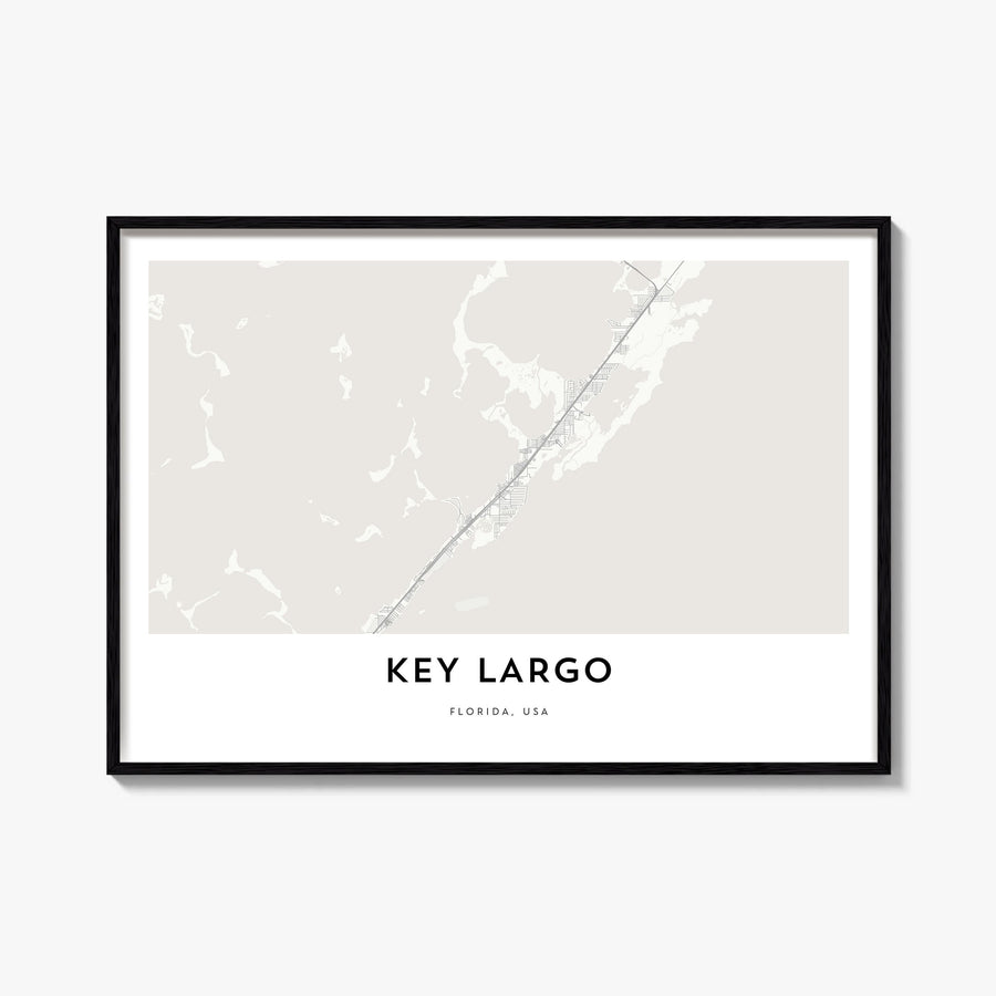 Key Largo black & white map poster of Florida, USA – horizontal wall art, unframed print shown in interior mockup