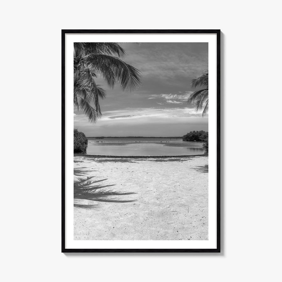 Key Largo black & white photo poster of Florida, USA – vertical wall art, unframed print shown in interior mockup