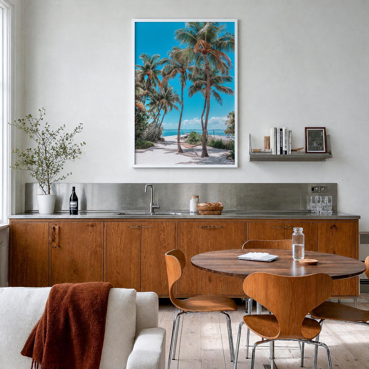 Key Largo colorful photo poster of Florida, USA – vertical wall art in white wood frame, hanging on wall