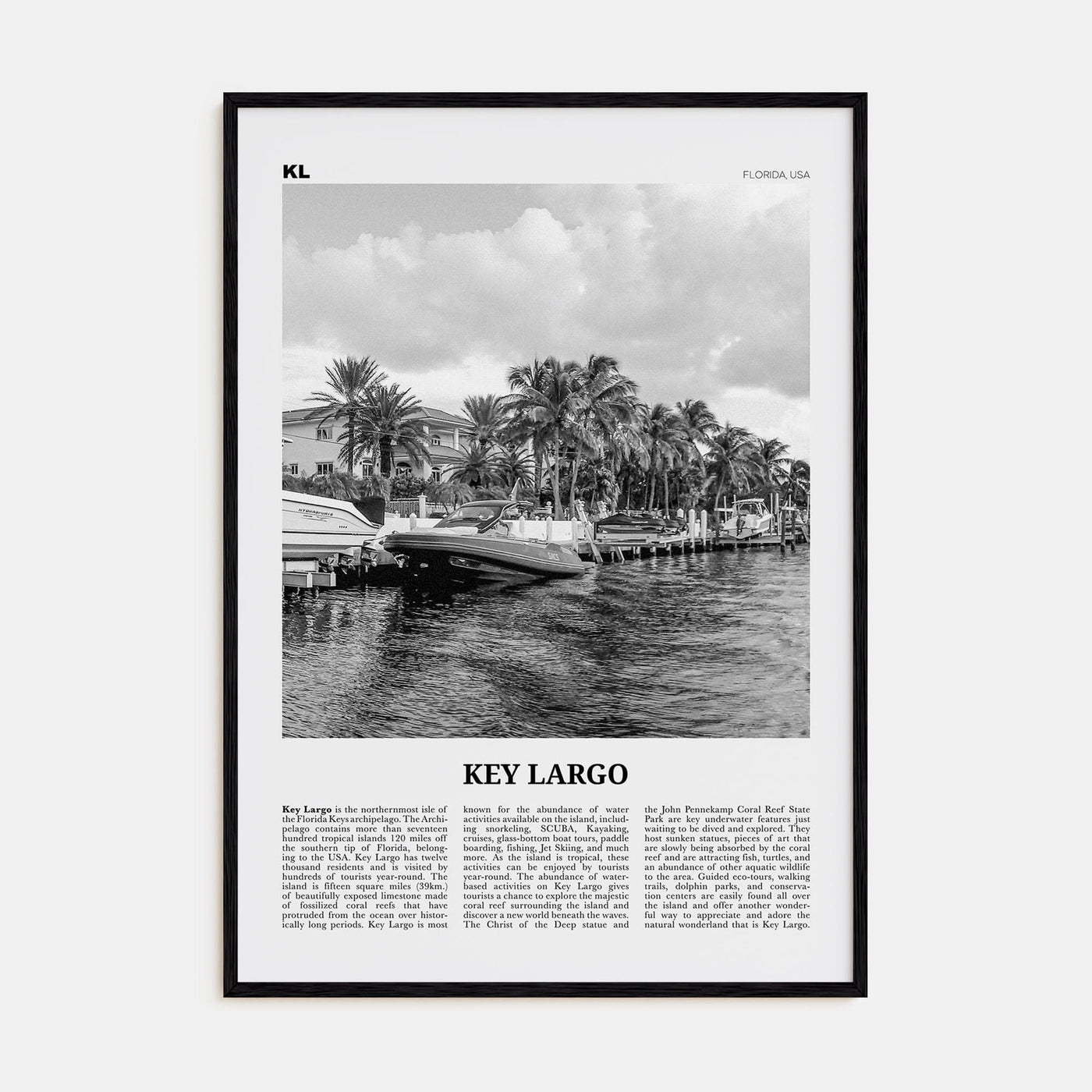 Key Largo Poster Black Wood / 8x12 in Nbourhood Travel B&W Poster