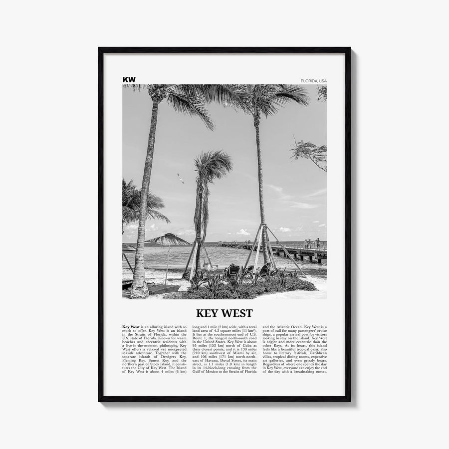 Key West no. 1 black & white newspaper poster of Florida, USA – vertical wall art, unframed print shown in interior mockup