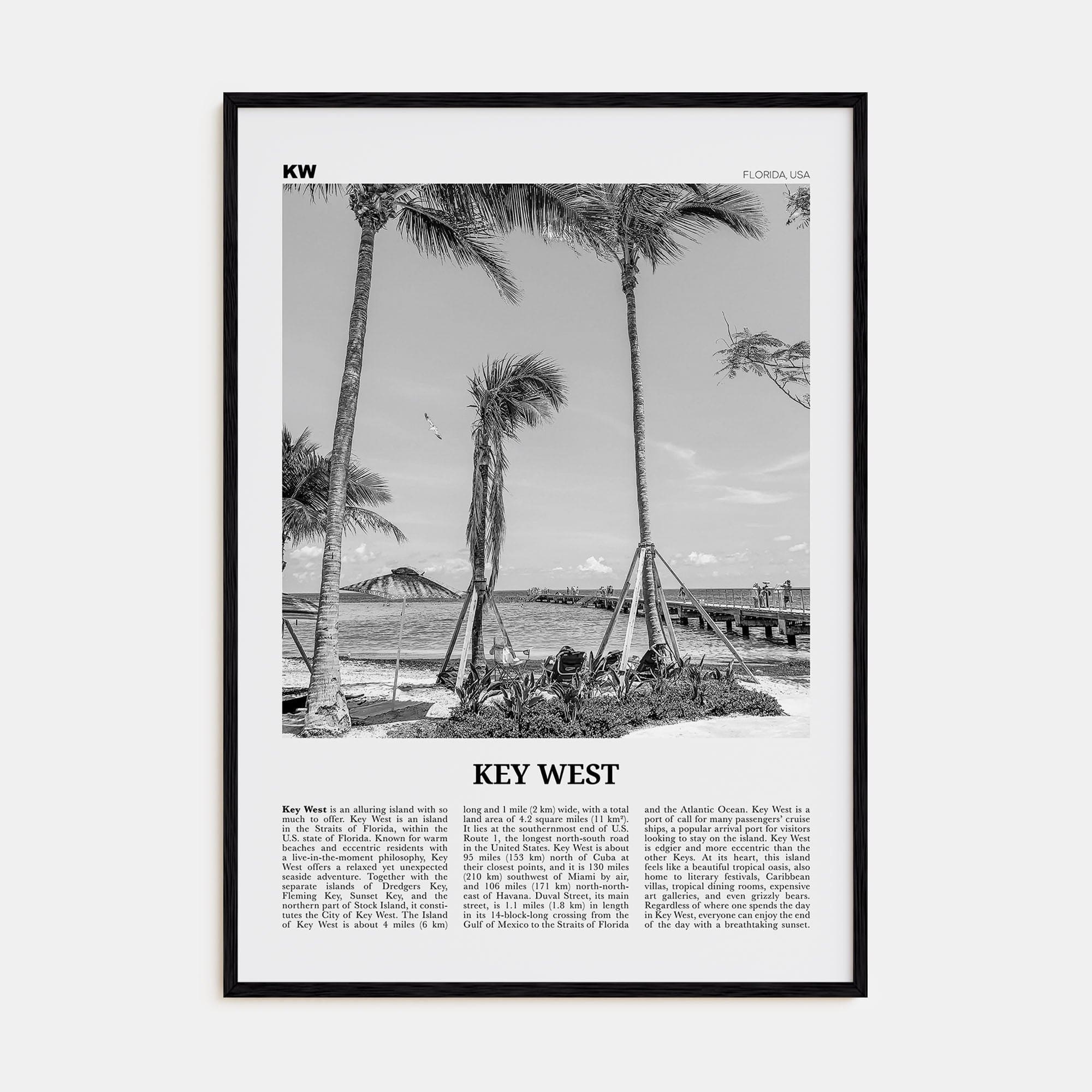 Key West No 1 Poster Black Wood / 8x12 in Nbourhood Travel B&W Poster