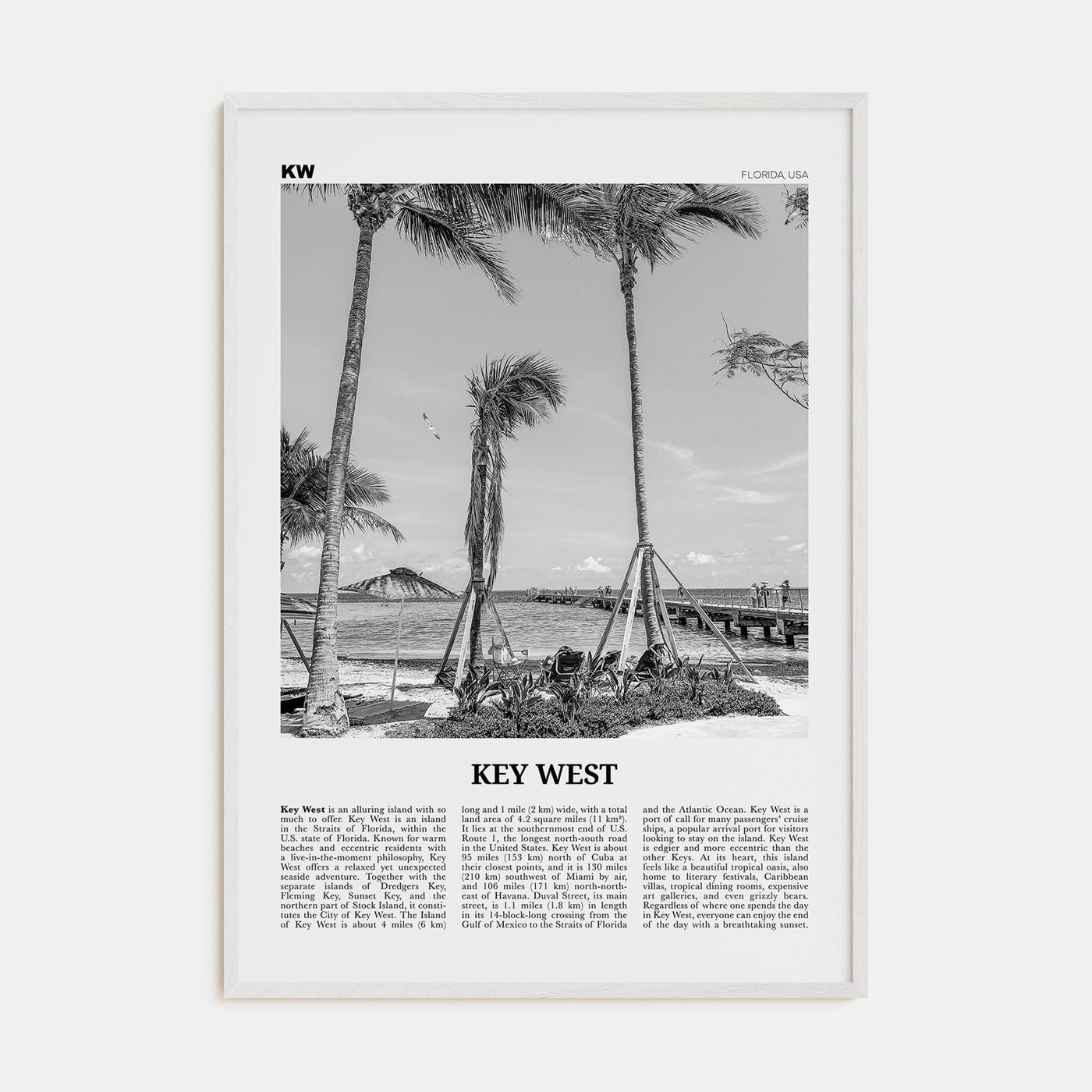 Key West No 1 Poster White Wood / 8x12 in Nbourhood Travel B&W Poster