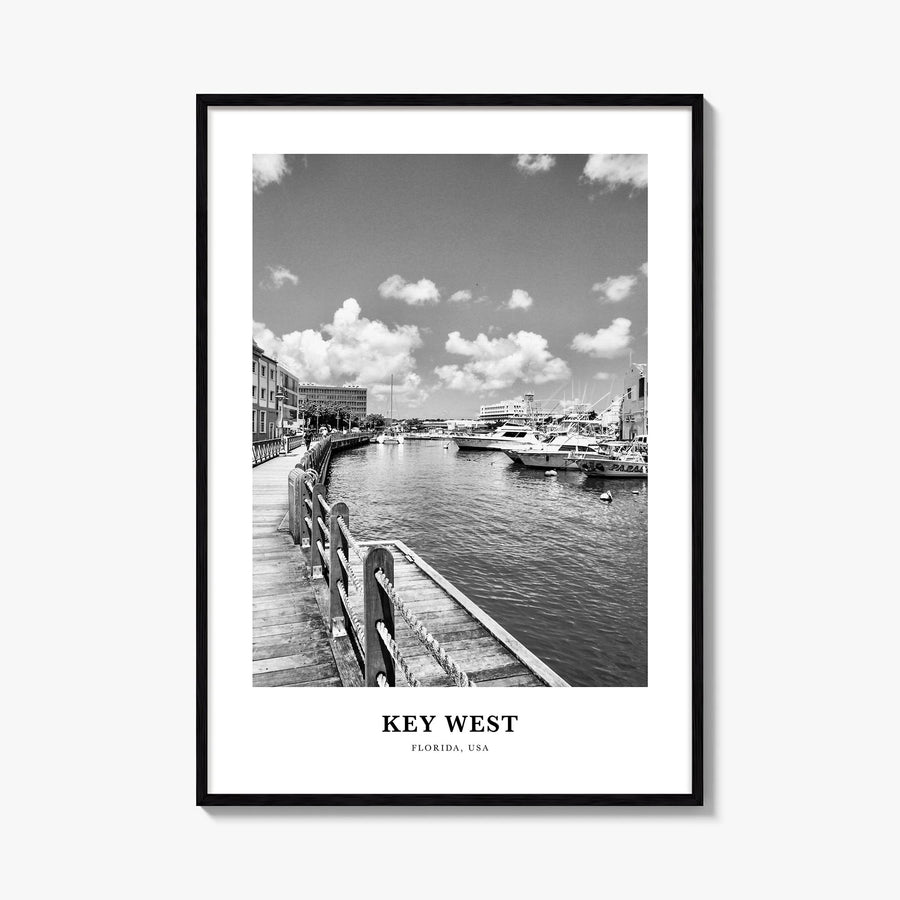 Key West no. 2 black & white classic poster of Florida, USA – vertical wall art, unframed print shown in interior mockup