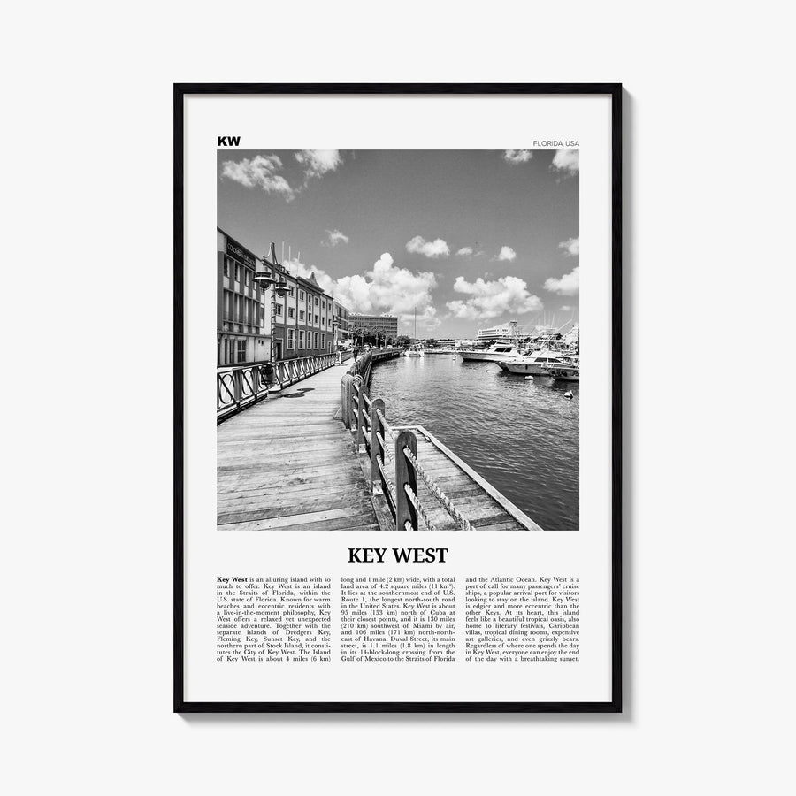 Key West no. 2 black & white newspaper poster of Florida, USA – vertical wall art, unframed print shown in interior mockup