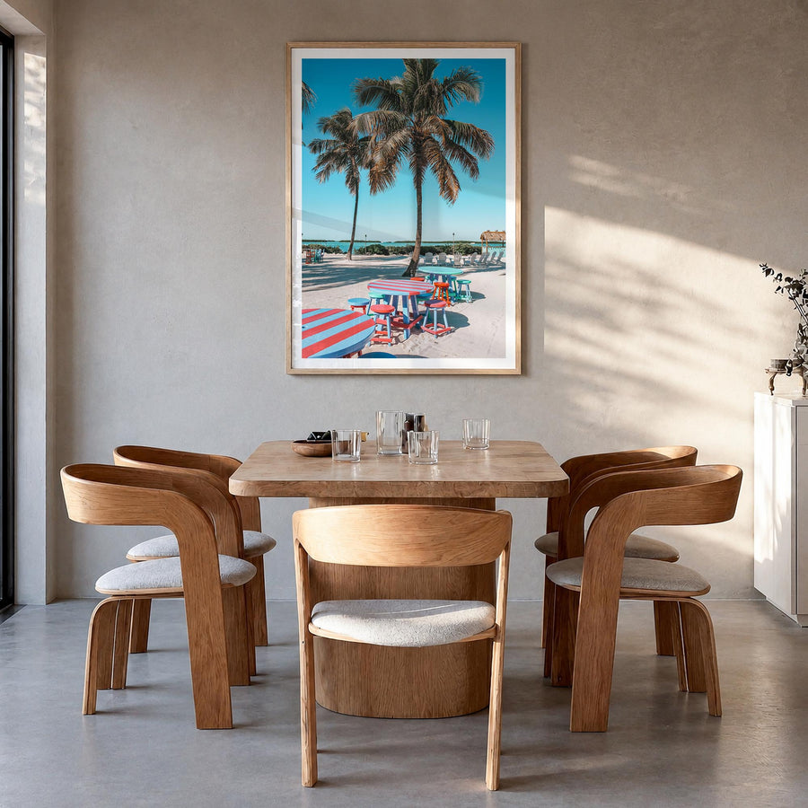 Key West no. 2 colorful photo poster of Florida, USA – vertical wall art in natural wood frame with white border, hanging on 