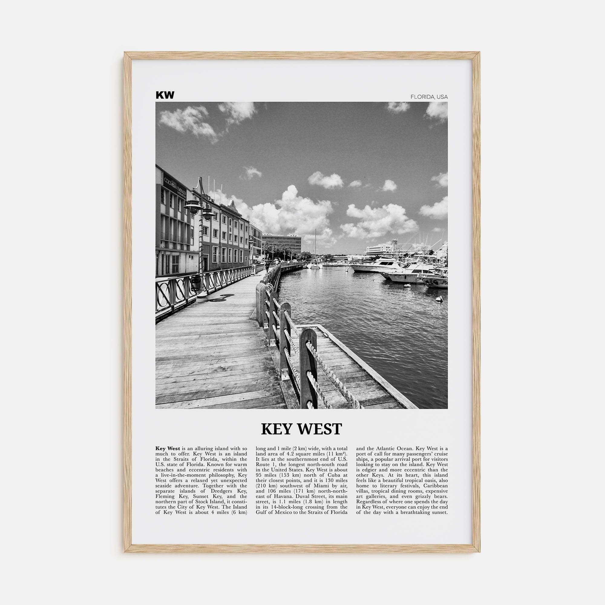 Key West No 2 Poster Natural Wood / 8x12 in Nbourhood Travel B&W Poster