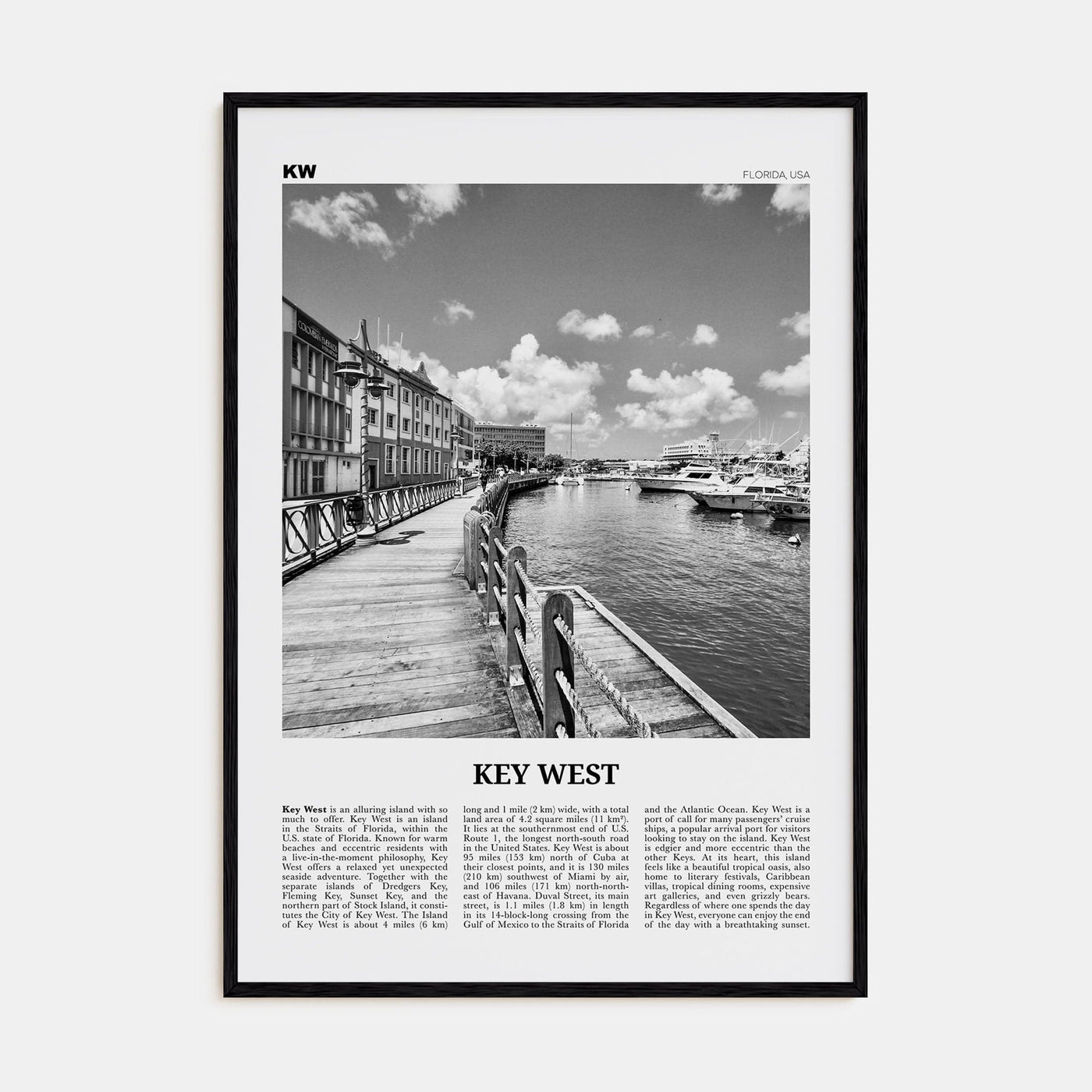 Key West No 2 Poster Black Wood / 8x12 in Nbourhood Travel B&W Poster