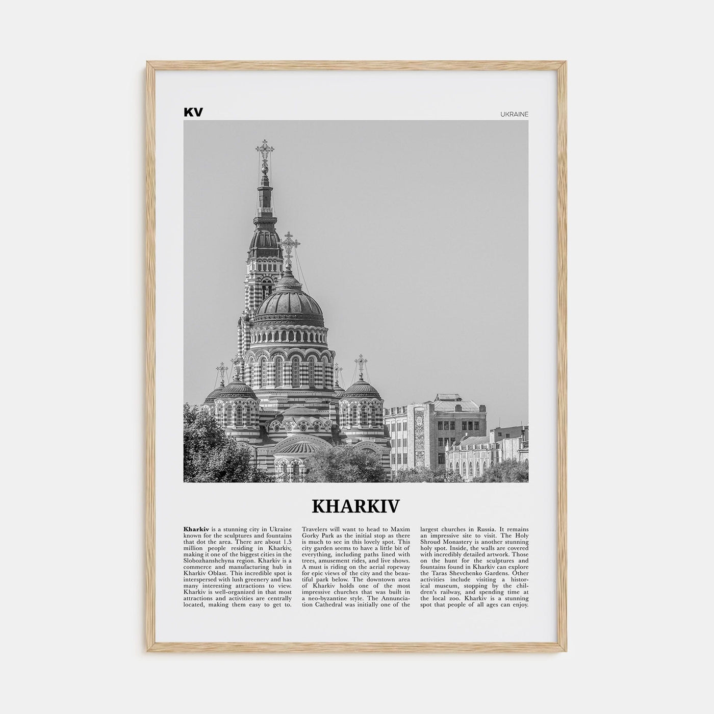 Kharkiv Poster Natural Wood / 8x12 in Nbourhood Travel B&W Poster