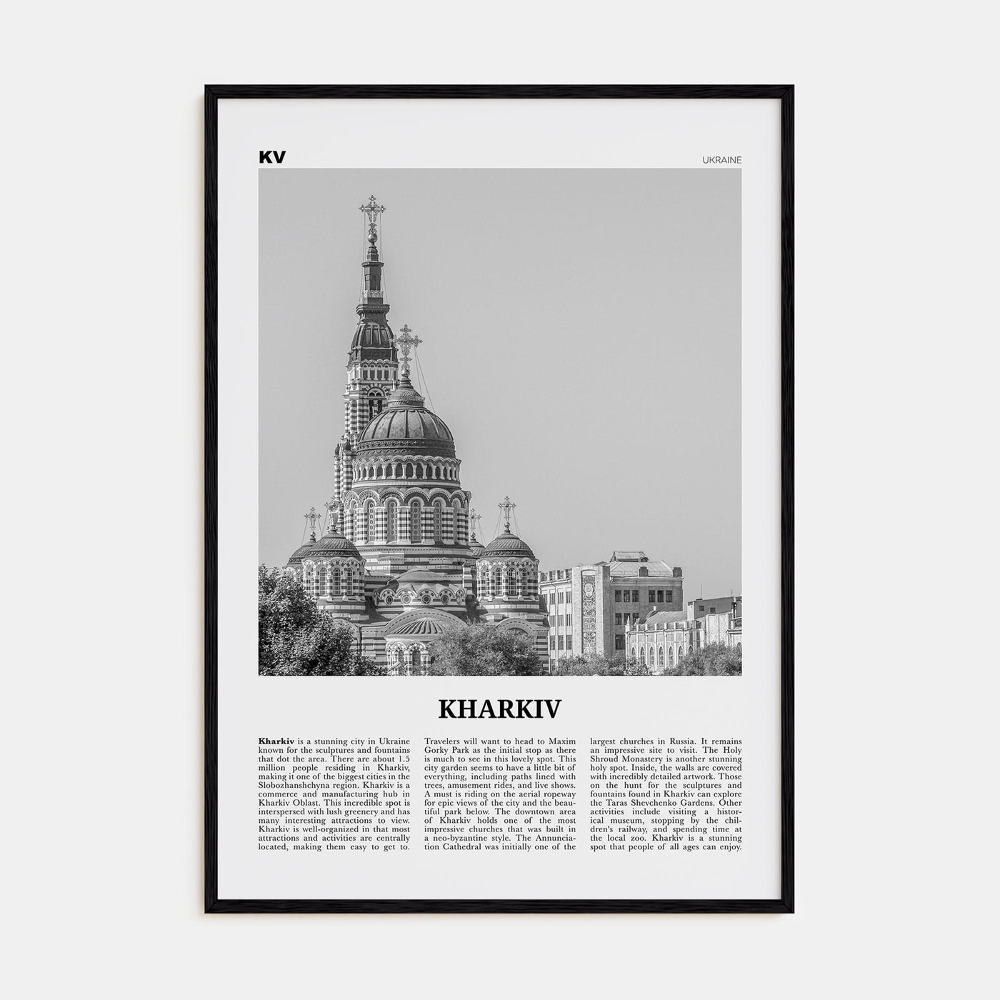 Kharkiv Poster Black Wood / 8x12 in Nbourhood Travel B&W Poster